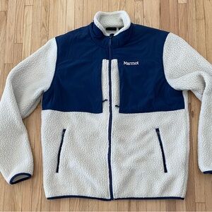 Marmot Men's Wiley Full Zip Sherpa Fleece Jacket Moon/Arctic Navy Large